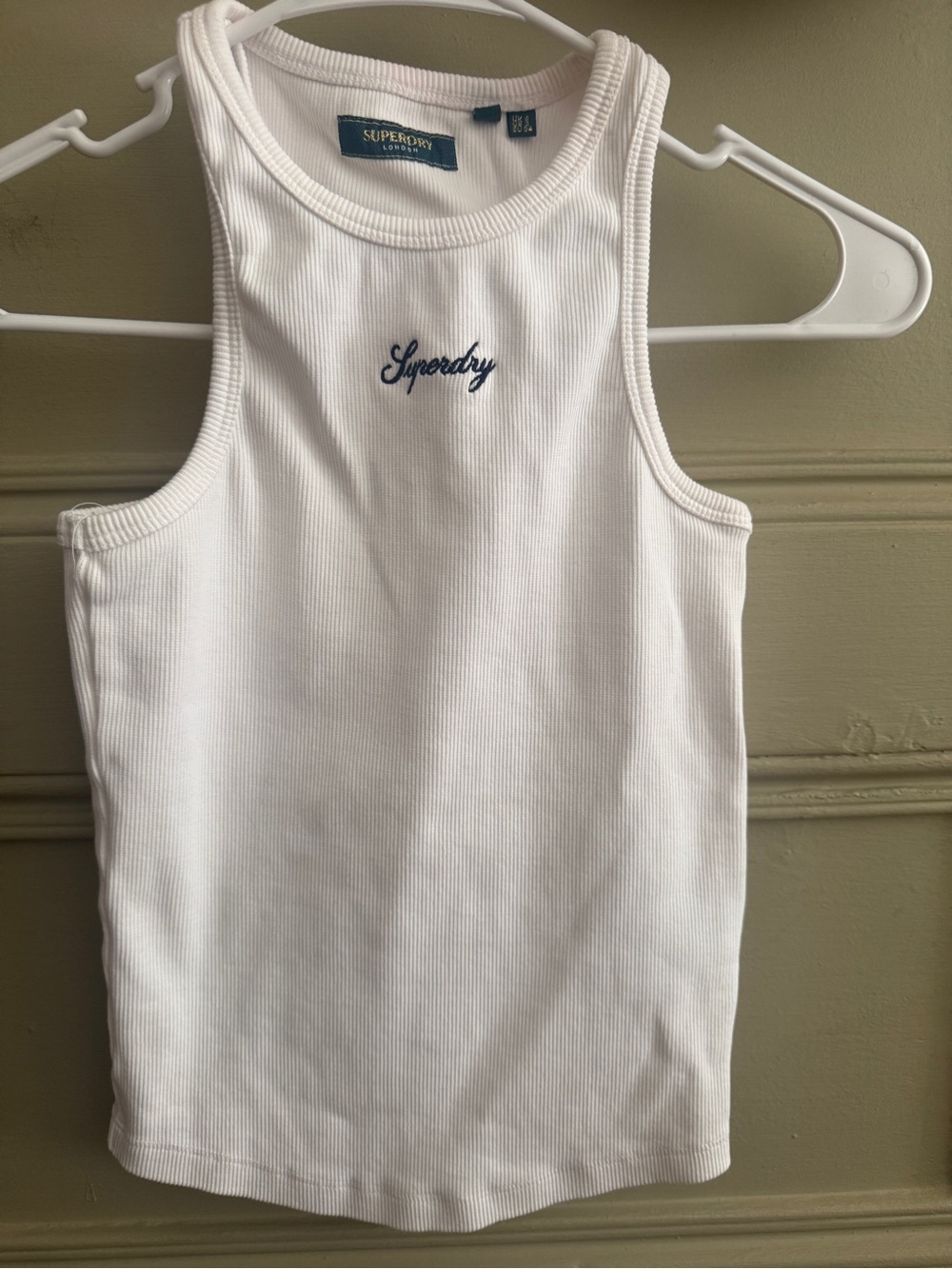Superdry White Ribbed Tank with Navy Logo